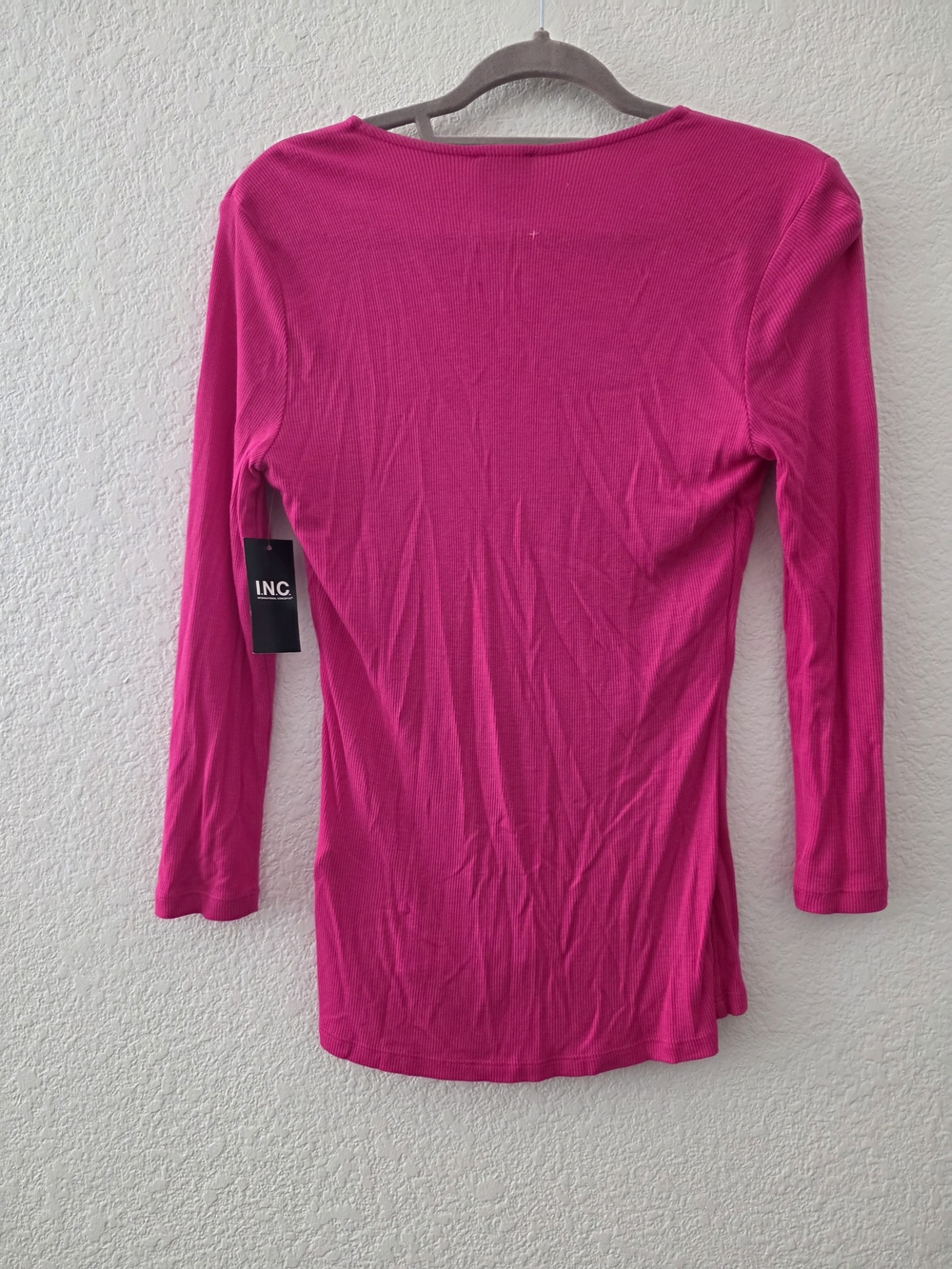 INC International Concepts Fuchsia V-Neck Long Sleeve Top - Picture 2 of 3